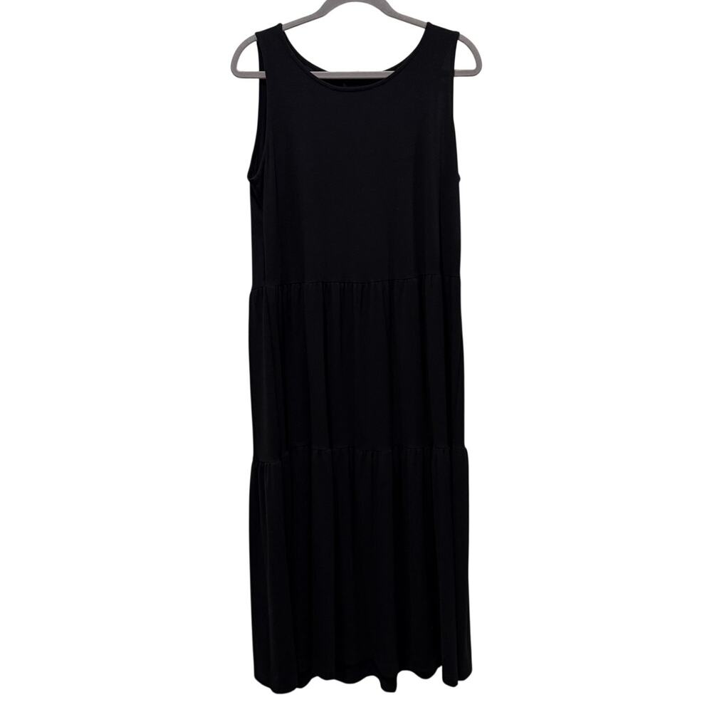 Zenana Black Sleeveless Tiered Midi Dress Soft Stretch‎ Knit Size Large